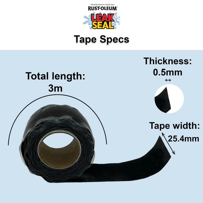Rust-Oleum LeakSeal Self-Fusing Silicone Tape 25.4mm x 3.04m (Black) (2)