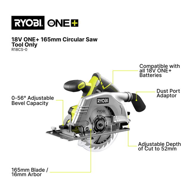 Ryobi 18V ONE+ 165mm Cordless Circular Saw - Skin Only (2)