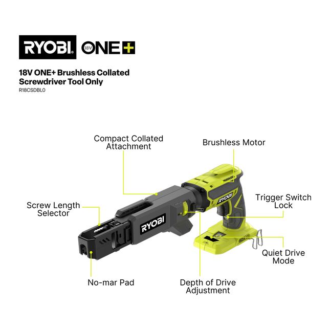 Ryobi 18V ONE+ Brushless Collated Screwdriver R18CSDBL0 Tool Only - for Rapid Drywall Fixing (2)