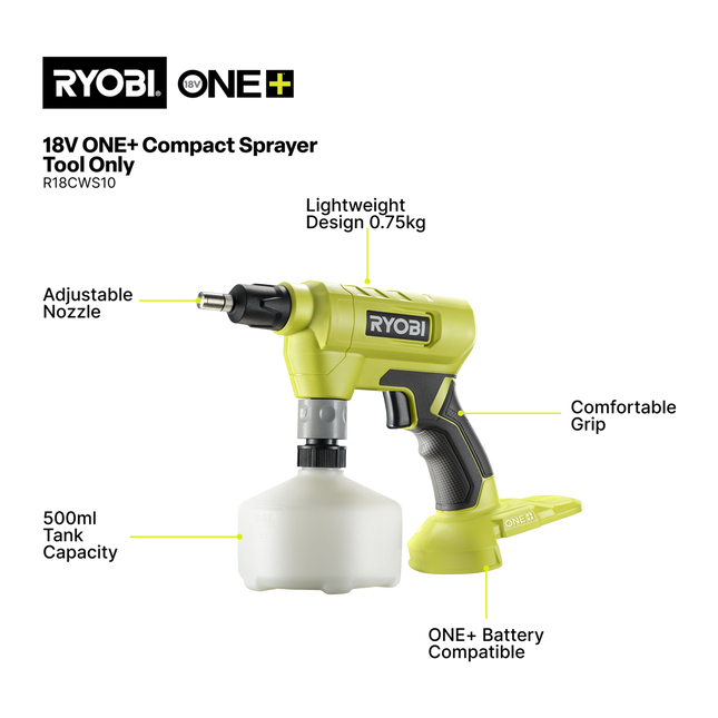 Ryobi 18V ONE+ Compact Sprayer R18CWS10 Tool Only - for Garden Spraying (2)
