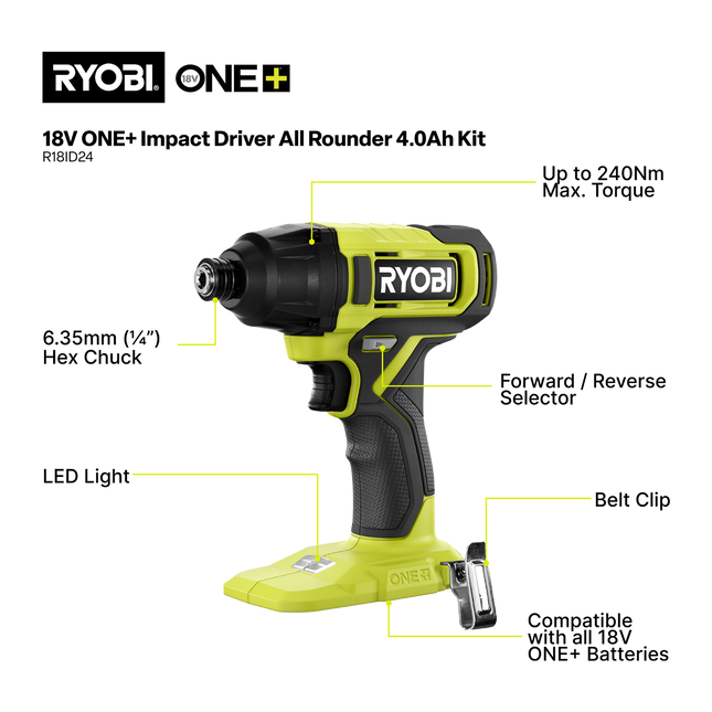 Ryobi 18V ONE+ Cordless Impact Driver All-Rounder Kit (2)