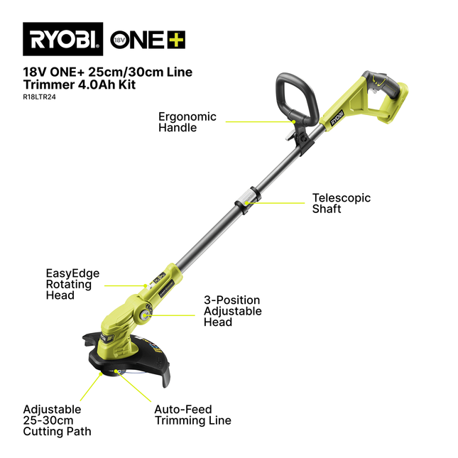 Ryobi 18V ONE+ Cordless Line Trimmer Kit 25/30cm 4.0Ah for Lawn Edging (2)