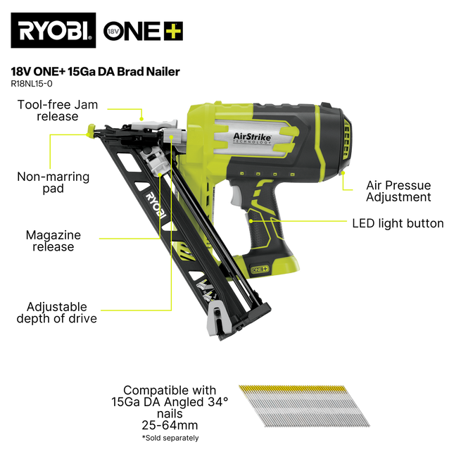 Ryobi 18V ONE+ Cordless Nail Gun Skin Only for Fast Fixing (2)