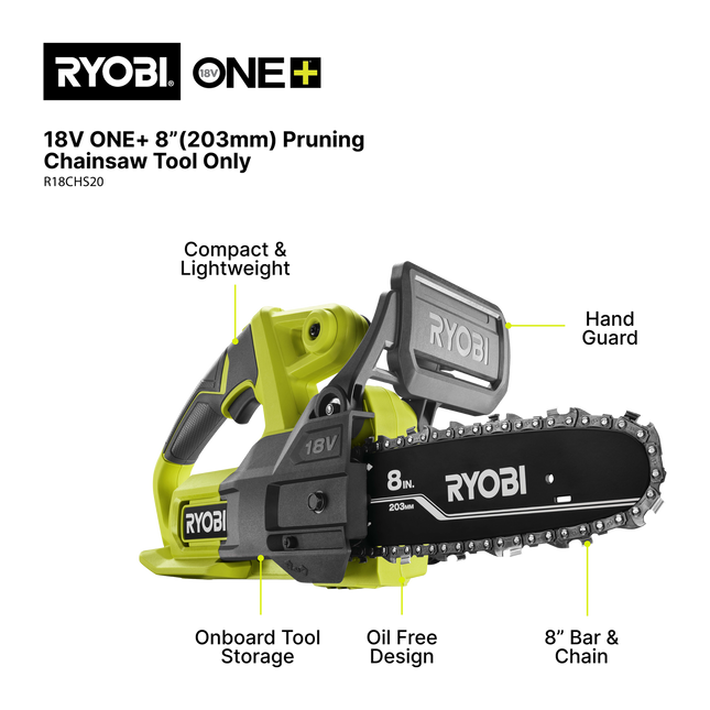 Ryobi 18V ONE+ Cordless Pruning Chainsaw 20cm Tool Only - for Branch Cutting (2)