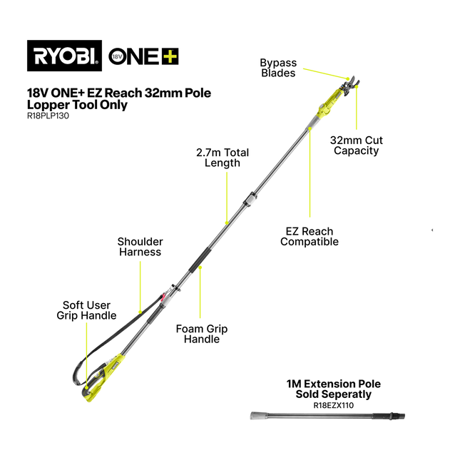 Ryobi 18V ONE+ EZ REACH Pole Lopper Tool Only - for High Branch Cutting (2)