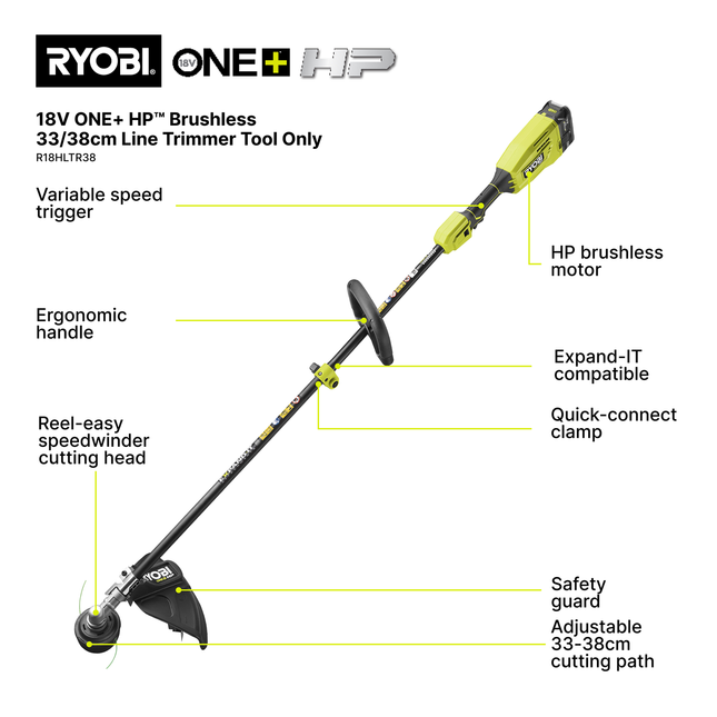Ryobi 18V ONE+ HP Brushless Line Trimmer 38cm Tool Only for Thick Grass (2)
