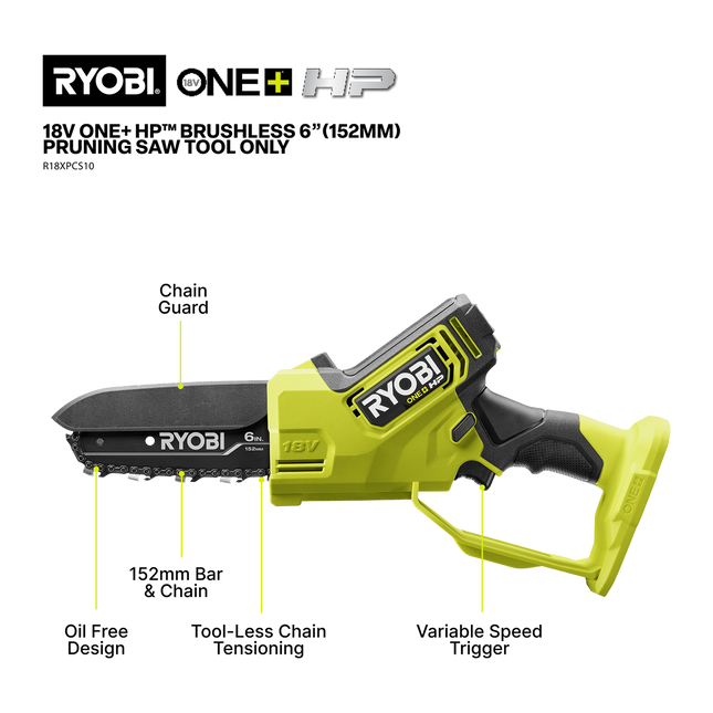 Ryobi 18V ONE+ HP Brushless Pruning Saw 15cm R18XPCS10 Tool Only - for Branch Cutting (2)