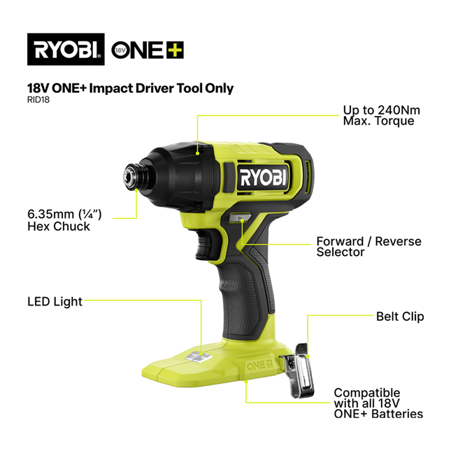Ryobi 18V ONE+ Impact Driver RID18 Tool Only - for High Torque Fastening (2)