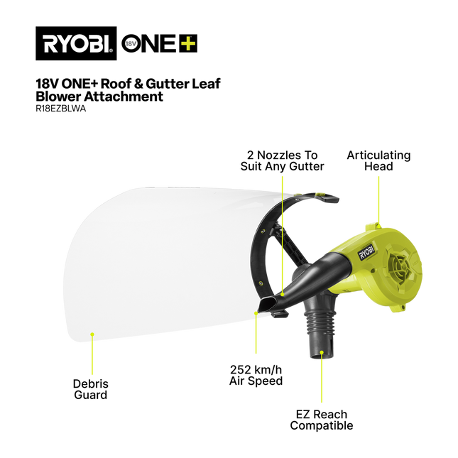 Ryobi 18V ONE+ Roof & Gutter Blower Attachment for Gutter Cleaning (2)
