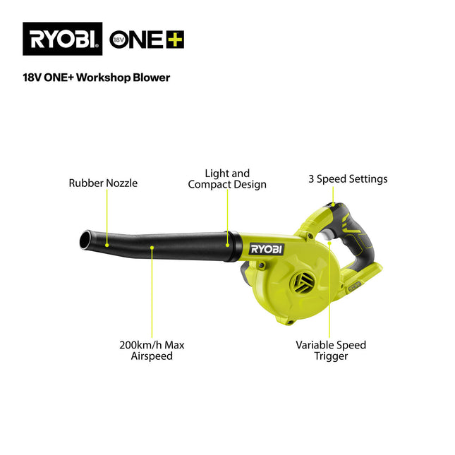 Ryobi 18V ONE+ Workshop Blower Tool Only - for Dust & Debris Removal (2)