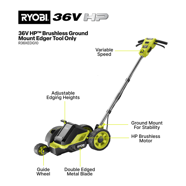 Ryobi 36V HP Brushless Ground Mount Edger R36XEDG10 Tool Only - for Clean Lawn Edges (2)