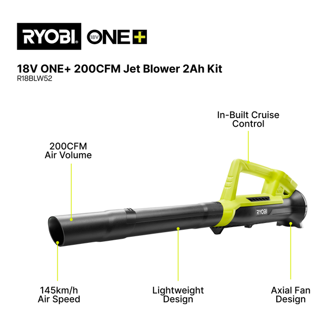 Ryobi ONE+ 18V 200CFM Jet Blower Kit with 2Ah Battery (2)