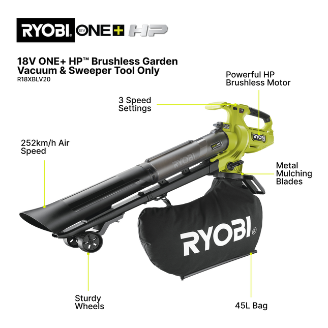 Ryobi ONE+ 18V Cordless Garden Vacuum and Sweeper R18XBLV20 Tool Only (2)