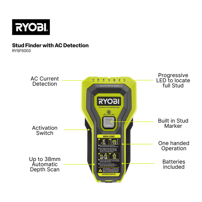 Ryobi Stud Finder with AC Detection RYSF5003 for Safe Wall Drilling (2)