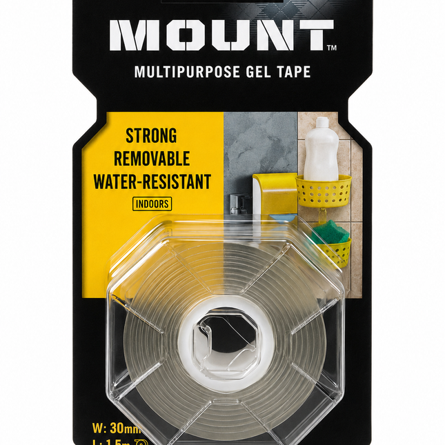 Scotch Multipurpose Gel Tape 30mm x 1.5m clear double-sided mounting tape roll in pack