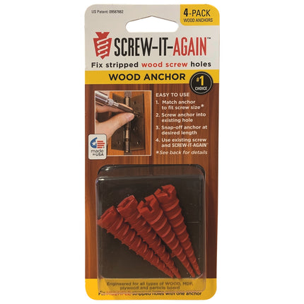 Screw-It-Again snap-off wood anchor 4 pack for repairing stripped screw holes