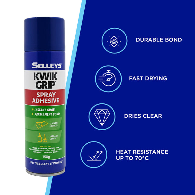 Selleys KwikGrip Spray 150g: The All-Purpose Adhesive for Absorbent & Non-Absorbent Surfaces (2)