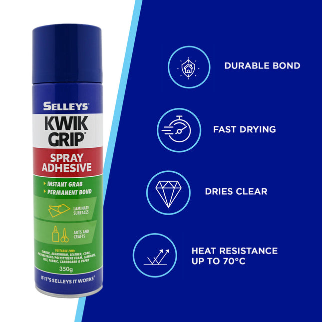 Selleys KwikGrip Spray 350g: The All-Purpose Adhesive for Absorbent & Non-Absorbent Surfaces (2)