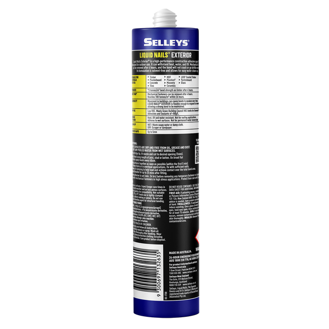Selleys Liquid Nails Exterior: Ultra-Strong, Weather-Resistant Construction Adhesive for Timber, Concrete, Masonry, and More Green Building Compliant (2)