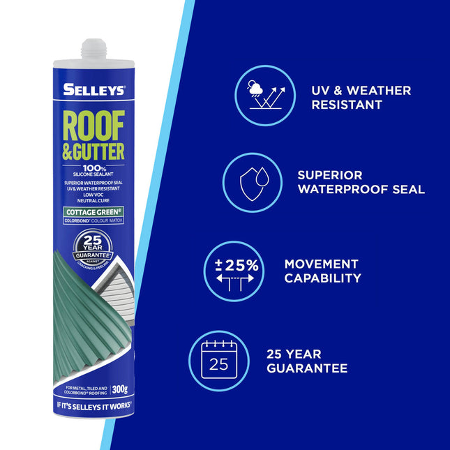 Selleys Roof & Gutter Silicone Sealant Cottage Green 300g (2)
