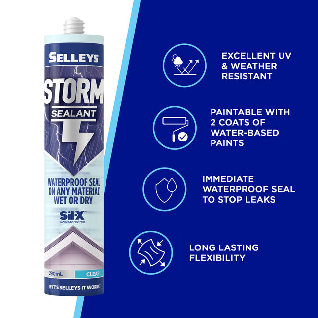 Selleys Storm Clear Sealant Waterproof Any Material Wet or Dry Sil-X 290ml (2)