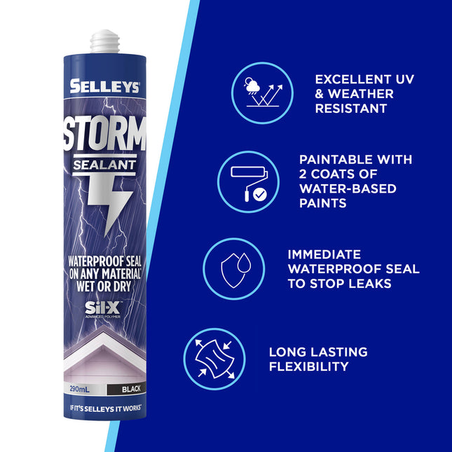 Selleys Storm Sealant [Black] Waterproof Any Material Wet or Dry Sil-X 290ml (2)