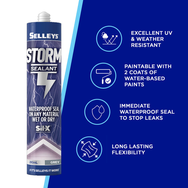 Selleys Storm Sealant [Grey] Waterproof Any Material Wet or Dry Sil-X 290ml (2)
