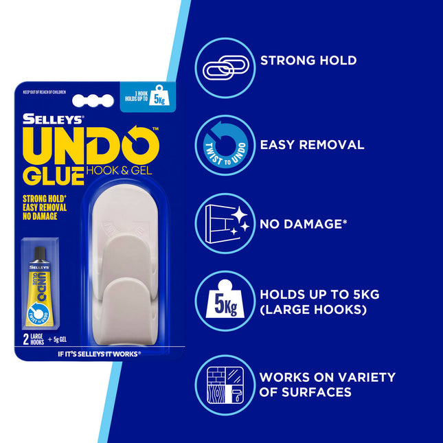 Selleys Undo Glue Large Hook & Glue (2 Pack) (2)