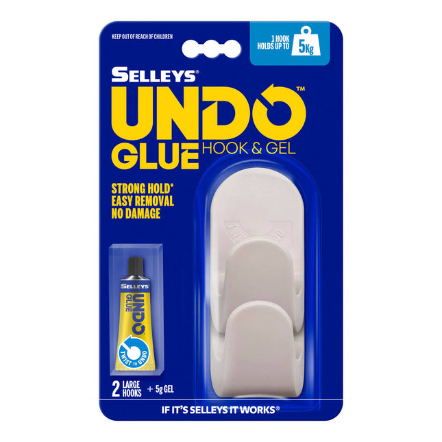 Selleys Undo Glue Large Hook & Glue 2 pack front of pack