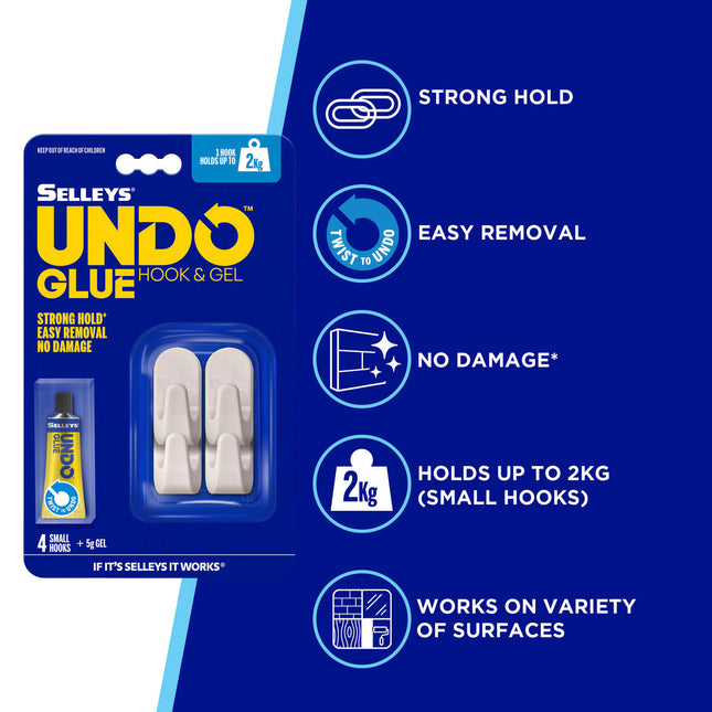 Selleys Undo Glue Small Hook & Glue (4 Pack) (2)