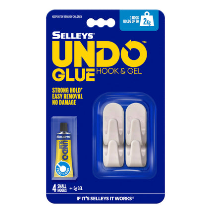 Selleys Undo Glue Small Hook & Glue 4 pack front of pack