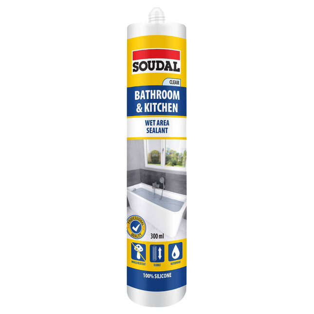 Soudal Bathroom & Kitchen Neutral Cure Silicone clear 300ml cartridge