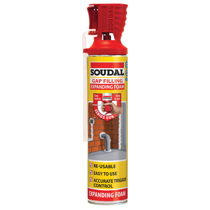 Soudal Genius Gun Gap Filling Expanding Foam 500ml aerosol can with built-in trigger applicator