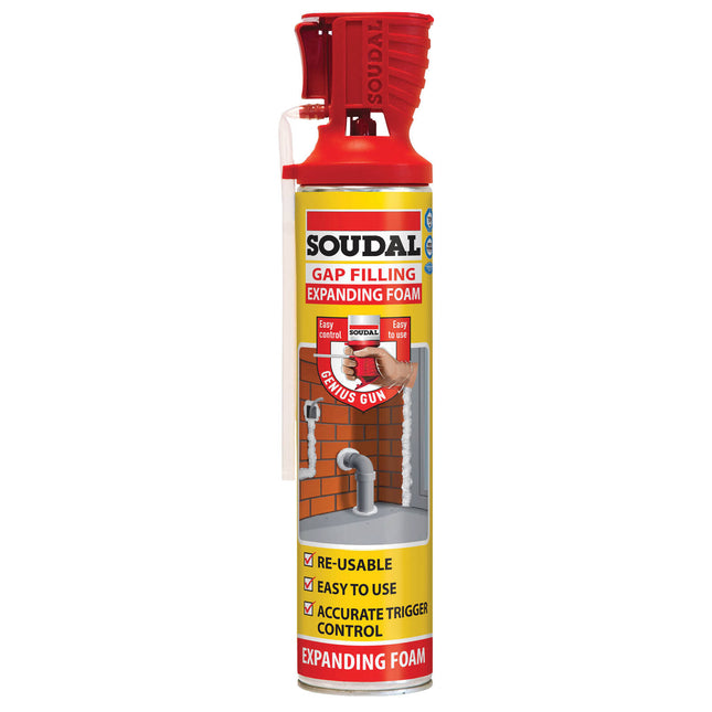 Soudal Genius Gun Gap Filling Expanding Foam 500ml aerosol can with built-in trigger applicator