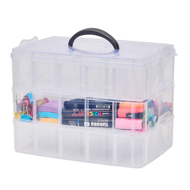 Stakt 30 compartment 3 tier clear storage box with carry handle and clip locks (2)