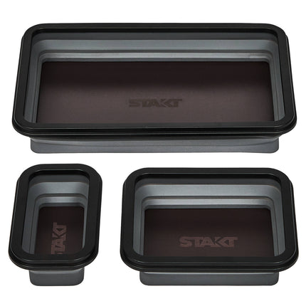Stakt collapsible magnetic trays 3 pack in small, medium and large sizes