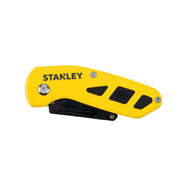 Stanley Compact Fixed Blade Folding Knife with yellow and black metal handle and belt clip (2)