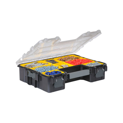 Stanley FatMax Pro 10 compartment deep organiser with clear lid and black and yellow body (3)