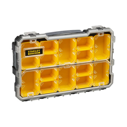 Stanley FatMax Pro 2/3 Shallow Organiser with clear lid, black base and yellow removable cups (2)