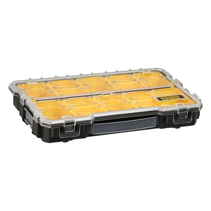 Stanley FatMax Pro 2/3 Shallow Organiser with clear lid, black base and yellow removable cups (3)