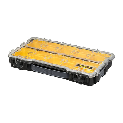 Stanley FatMax Pro 2/3 Shallow Organiser with clear lid, black base and yellow removable cups (4)
