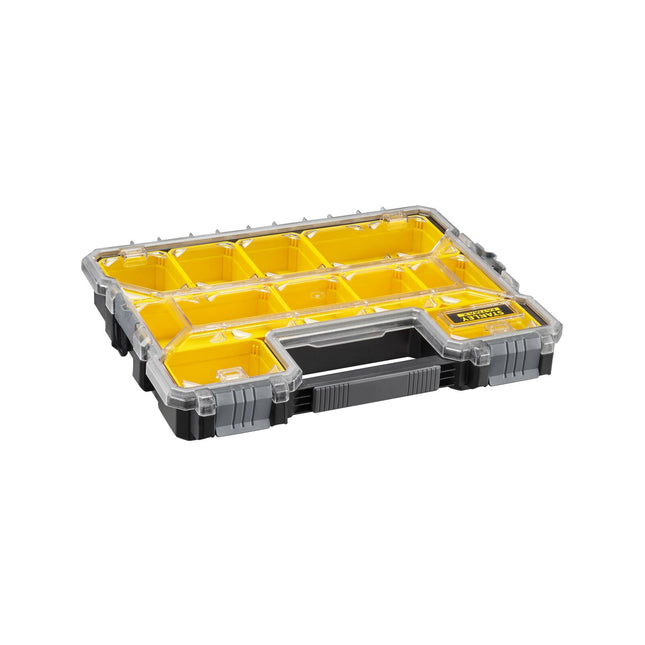 Stanley FatMax Pro Storage Organiser with clear lid and 10 removable compartments in black and yellow (2)