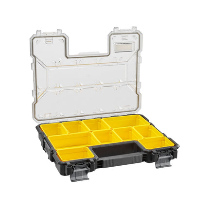 Stanley FatMax Pro Storage Organiser with clear lid and 10 removable compartments in black and yellow (3)
