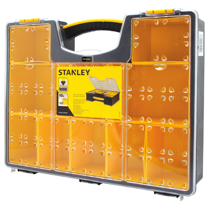 Stanley Pro Series Deep 10 Compartment Organiser with clear lid and removable cups