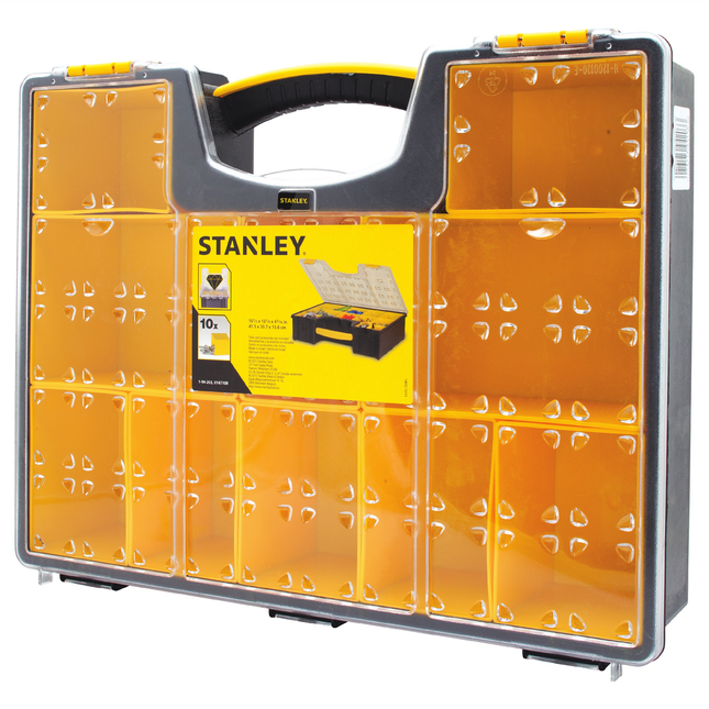 Stanley Pro Series Deep 10 Compartment Organiser with clear lid and removable cups