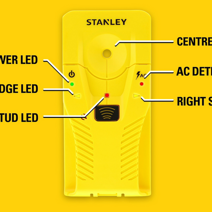 Yellow and black Stanley S100 Stud Sensor with LED indicators and AC alert (3)
