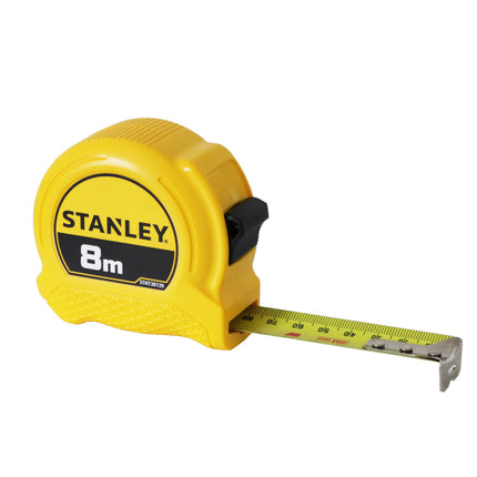 Stanley 8m yellow tape measure with ABS case and belt clip