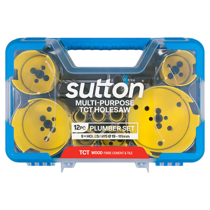 Sutton Tools TCT Multi-Purpose Plumber Holesaw Set 19-111mm 12 piece in plastic case