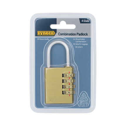 Syneco 4 dial silver brass combination padlock (3)