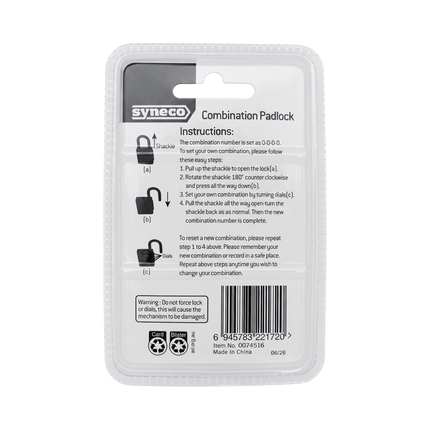 Syneco 4 dial silver brass combination padlock (4)